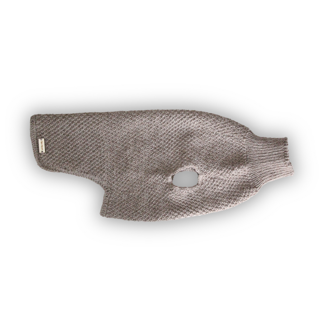 Hand-knitted beige wool dog sweater, from Lana Royals Pet Wear.