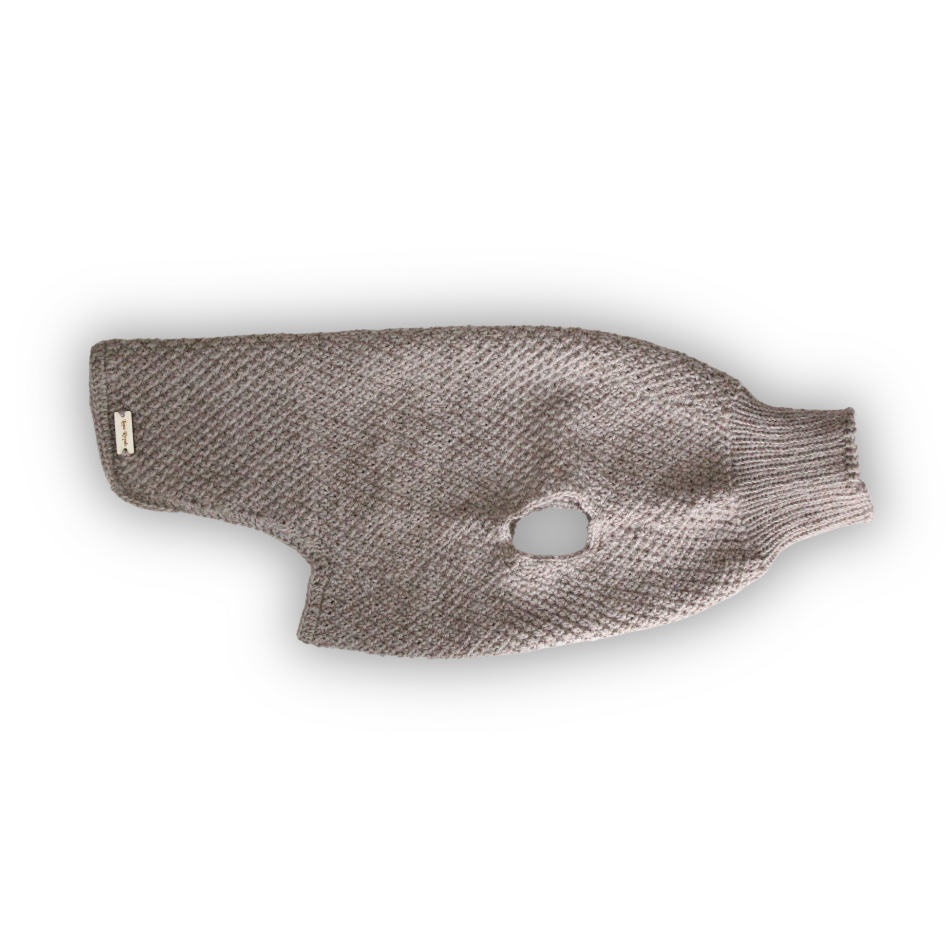 Hand-knitted beige wool dog sweater, from Lana Royals Pet Wear.