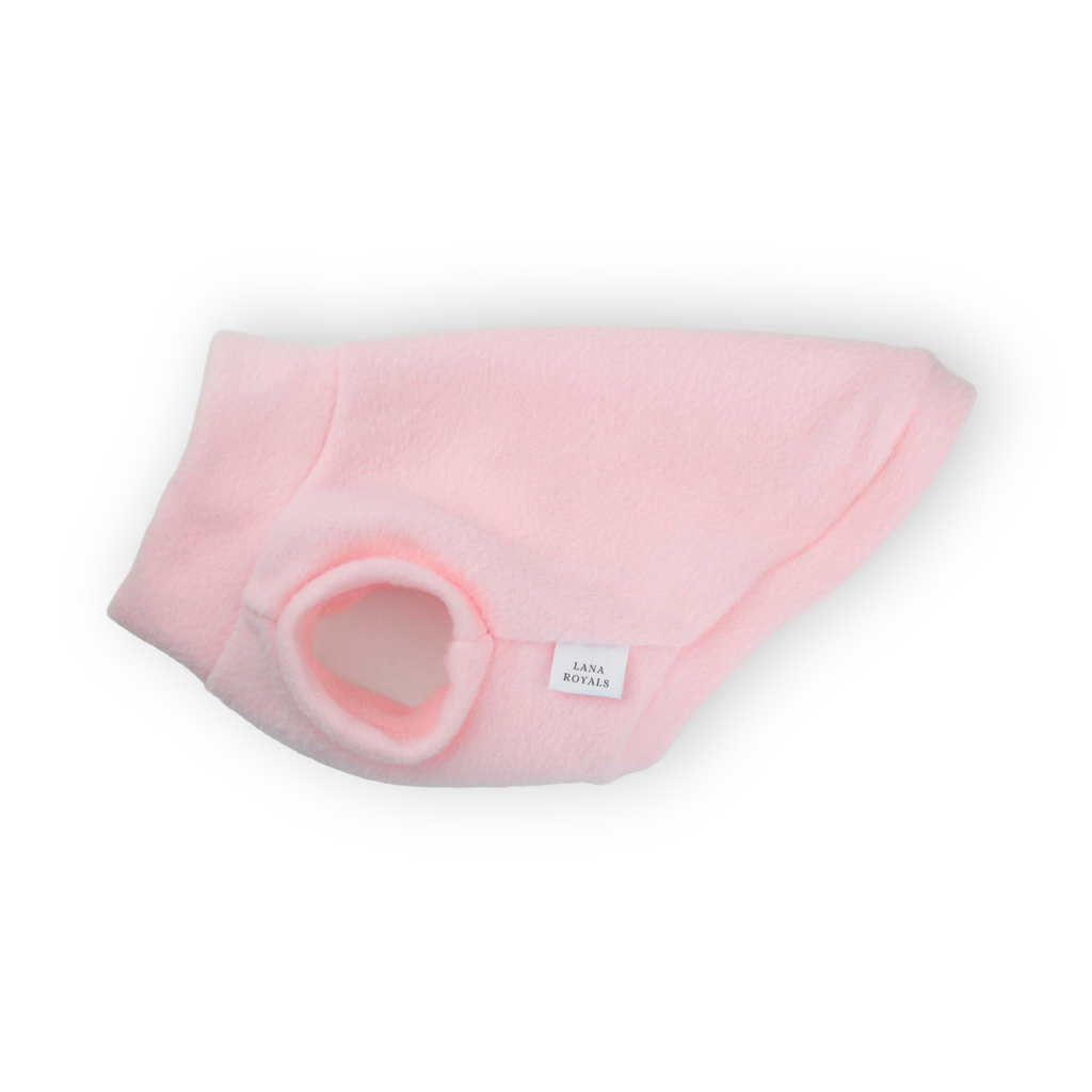 Baby pink fleece dog coat from Lana Royals Pet Wear.
