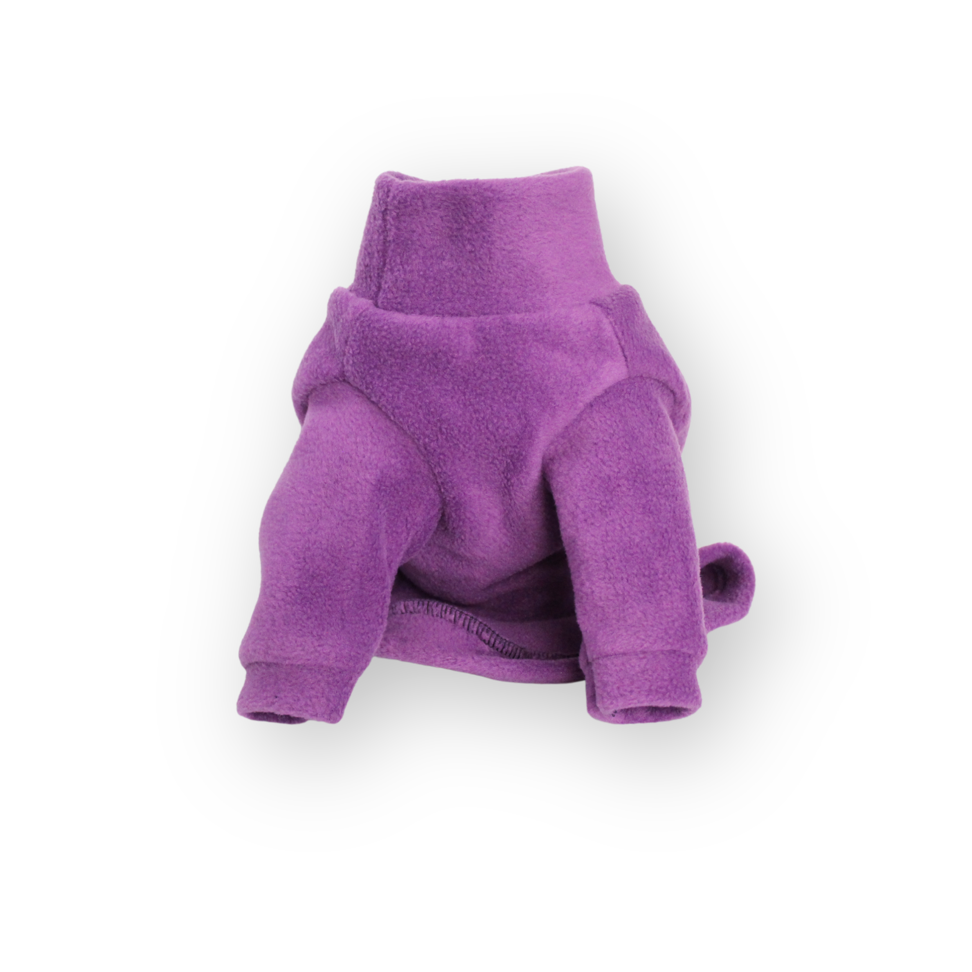 Purple fleece dog jumper with front sleeves from Lana Royals Pet Wear.