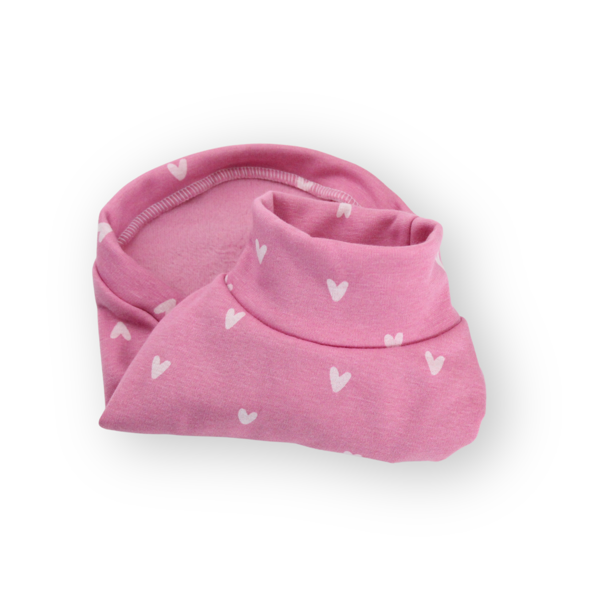 Pink alpine fleece sweatshirt with white hearts for miniature dogs from Lana Royals Pet Wear.