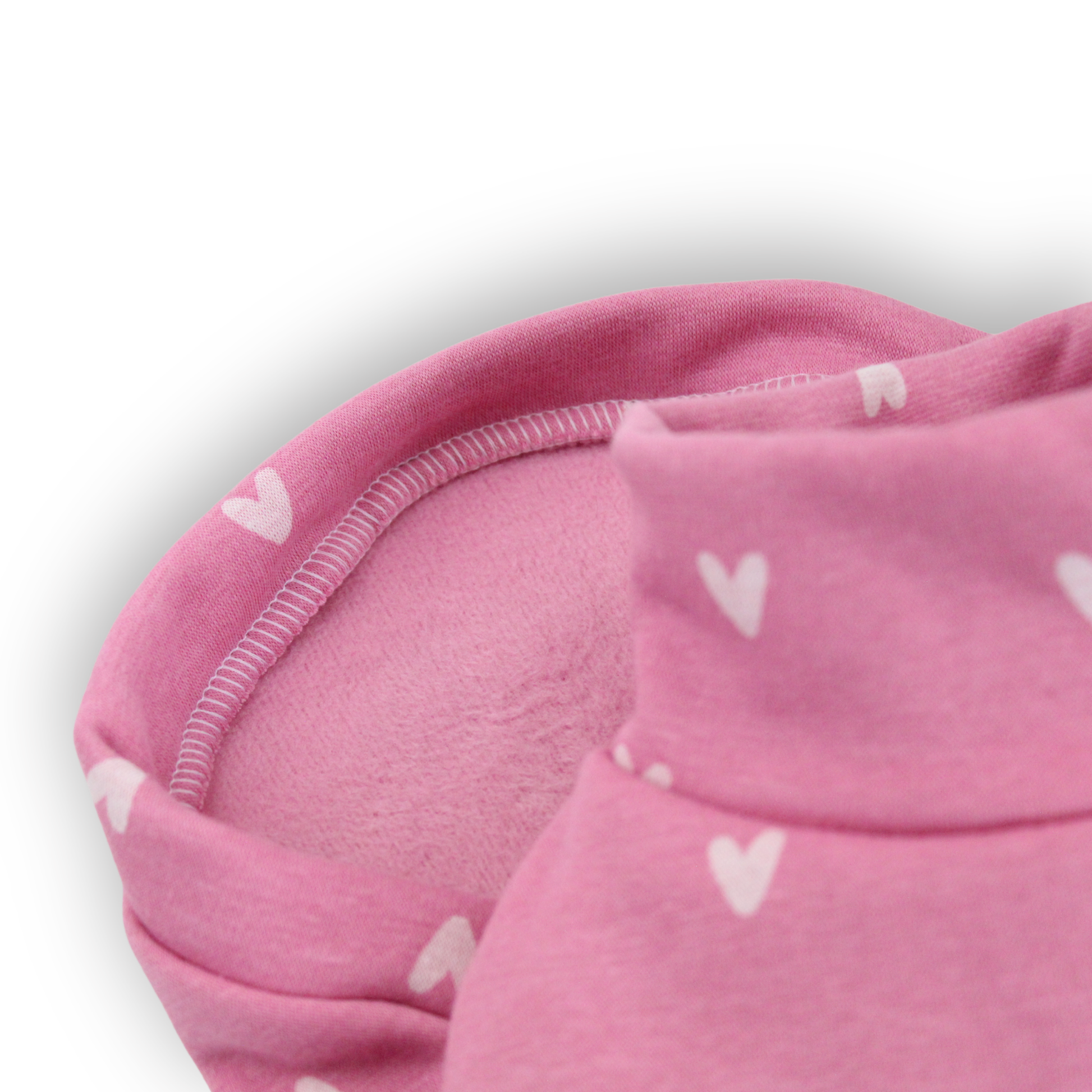 Pink alpine fleece sweatshirt with white hearts for miniature dogs from Lana Royals Pet Wear.
