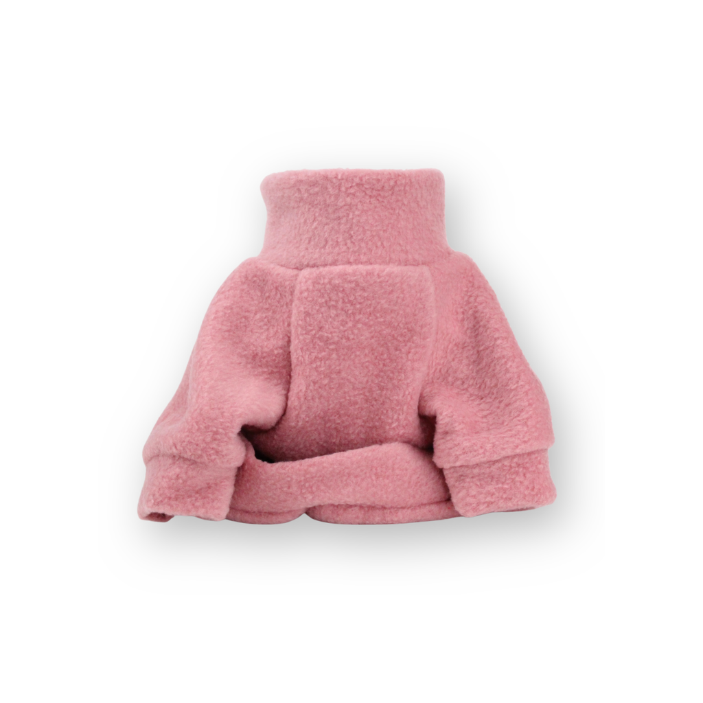 Berry pink fleece dog jumper with raglan sleeves from Lana Royals Pet Wear.