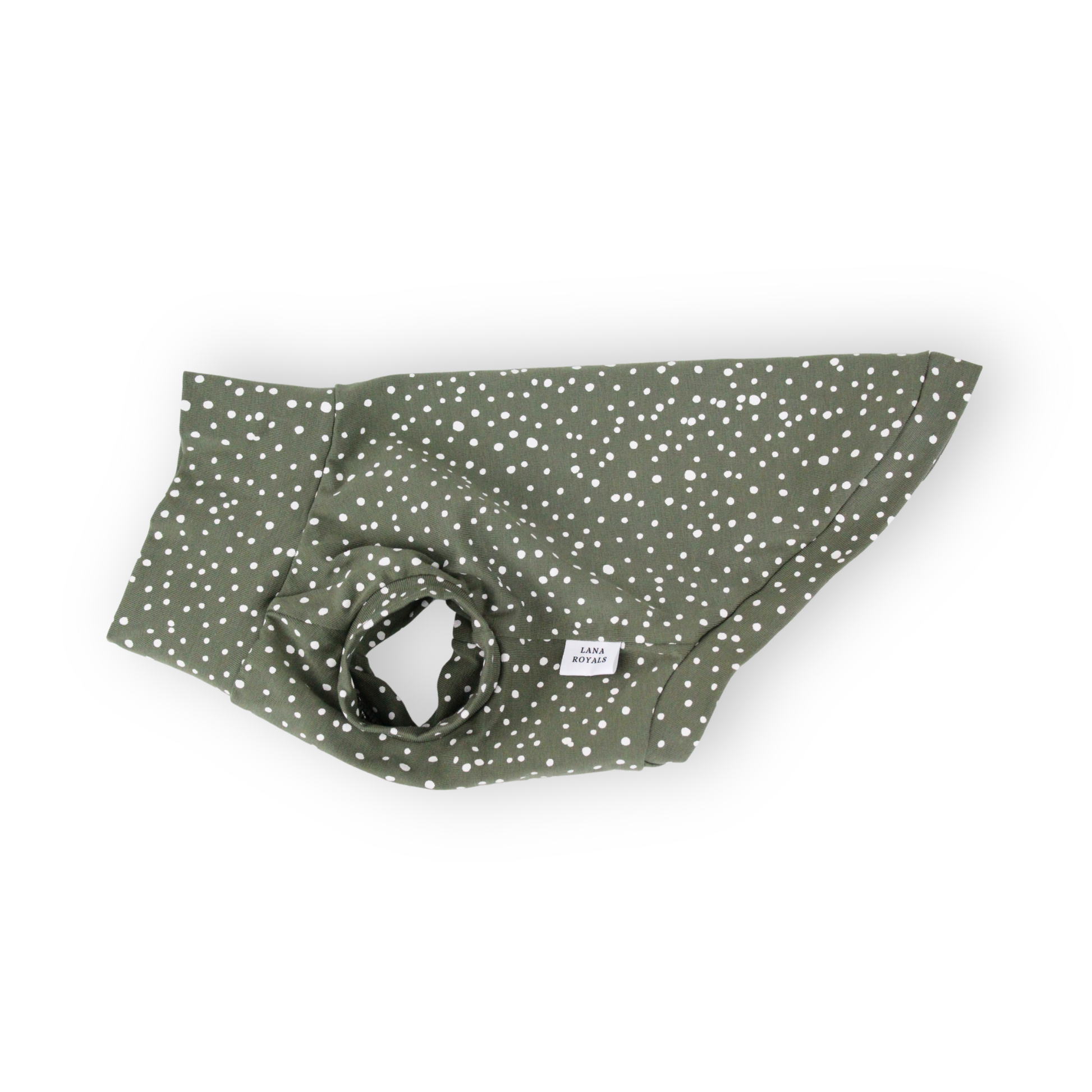 Olive green sleeveless shirt for miniature dogs from Lana Royals Pet Wear.