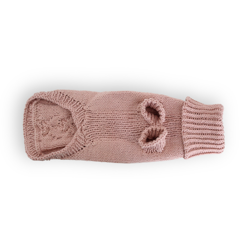 Hand-knitted desert pink cotton turtleneck sweater for miniature dogs from Lana Royals Pet Wear.