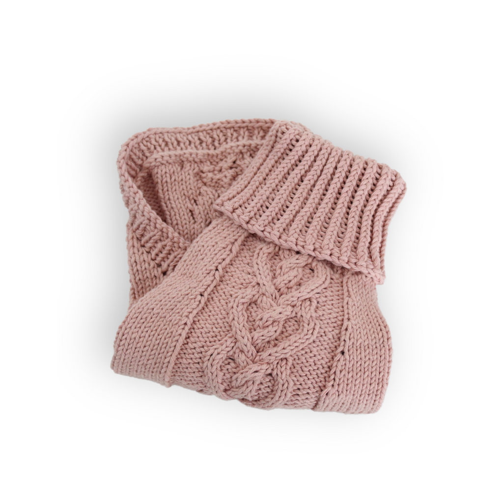 Hand-knitted desert pink cotton turtleneck sweater with hearts design from Lana Royals Pet Wear.